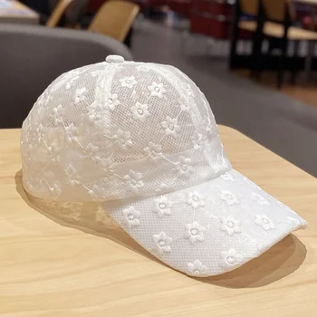 2023 Нова Дишаща бейзболна шапка с кружевными цветя, слънцезащитен крем, Выдалбливают Летни Регулируеми Спортни слънчеви шапки за Жени