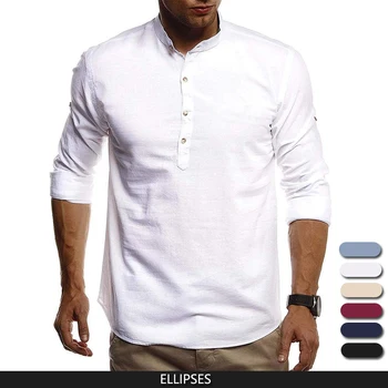 2023 Нова мъжки ежедневни блуза, бельо памучен риза, Свободни топове, тениски с дълъг ръкав, пролетно-есенни красиви ежедневни мъжки ризи
