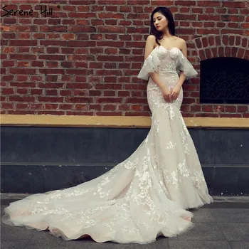 2023 Нови модни секси сватбени рокли на Русалка с къс ръкав и апликации, Елегантна Сватбена рокля Vestido De Noiva, реална снимка