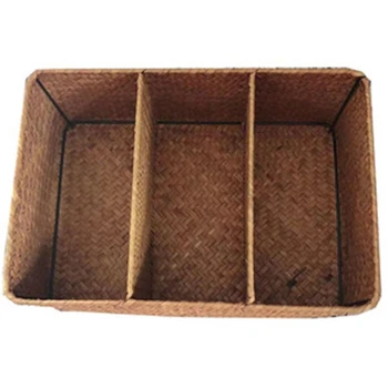 3-Секционни плетени кошници за рафтове, Кошници за съхранение от морска трева ръчно изработени, Кошница за тоалетна хартия