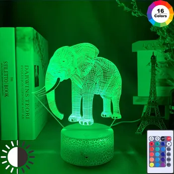 3D визуален слон, многоцветен акрилни лампа, креативен подарък, смяна на цвят, декорация на работния плот, мебели за дома