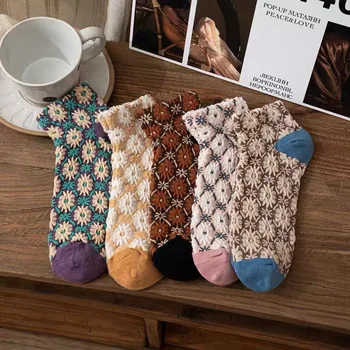 5 Чифта чорапи, дамски елегантни ретро чорапи от полиестер и памук с ниска шнорхел, дишащи ежедневни памучни къси чорапи в японски стил
