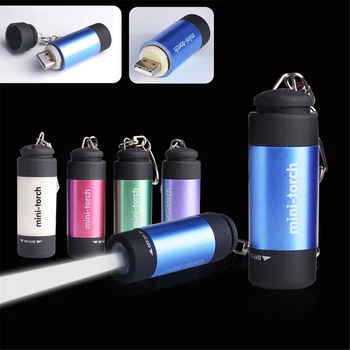 50 бр./лот, USB, Акумулаторна батерия Водоустойчива ултра Ярка мини-фенерче, led Фенерче за ключове на открито