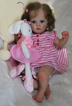 55 см 22 инча Кукла Реборн за новородени момичета bebe reborn 3D-боя за Кожа с венами Мека силиконова кукла с дълга кестенява коса реалистична принцеса