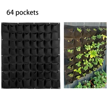 64 Джобове, висящи чанти за засаждане на растения, вертикални градински стенни чанти за отглеждане, чанти за детски градини цъфтящи растения, Градински двор на открито