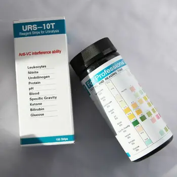 69HF 100 Ивици URS-10T Реактив за анализ на урината, Ленти за анализ 10 Параметри на Урината, Lactic, Нитрити, Уробилиноген, Протеин, рН,