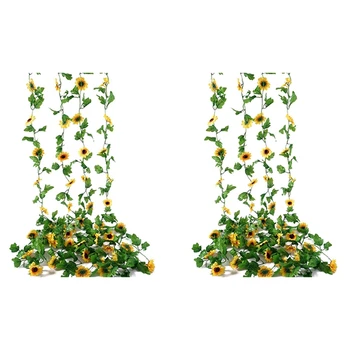 8 бр., изкуствена венец от слънчоглед, коприна подсолнечная лозови листа, Изкуствени цветя, висящи на стената за декор на венци със собствените си ръце