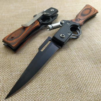 AK47 Модел на Военен Тактически Нож, Сгъваем Нож, Джобен Туристически Ловни Ножове 440C С Дървена Дръжка Открит EDC Инструмент С Led Подсветка