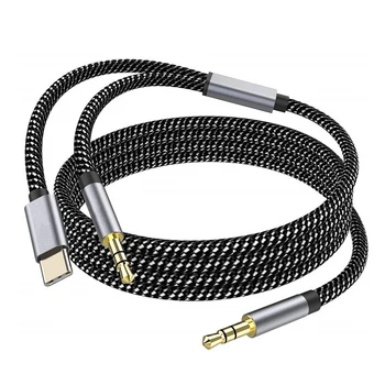 Aux аудио кабел от USB C до 3,5 мм Жак Aux вход 3.5 мм Жак от мъжете на мъжа Aux Кабел за Слушалки Автомобилен високоговорител 2 в 1 Aux аудио кабел от USB C до 3,5 мм