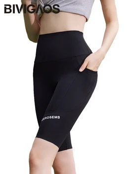 BIVIGAOS, летни байкерские шорти със странични джоб под формата на акула, дамски спортни велосипедни шорти с надпис, къси панталони за йога, бягане, фитнес, къси гамаши за велосипед