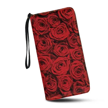 Belidome, дизайнерски подарък клатч с червени рози, женски дълъг чантата с RFID заключване, държач за кредитни карти, госпожа портфейл от изкуствена кожа, чанти