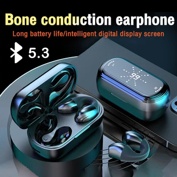Bluetooth слушалки с костна проводимост 5.3 TWS, безжични слушалки, дизайн заушников, сензорно управление, led слушалки, спортни слушалки с микрофон