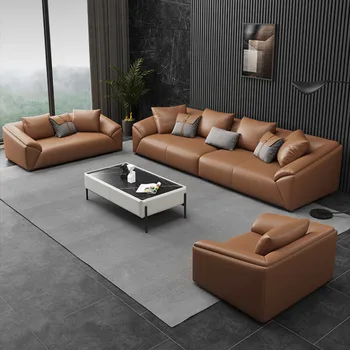 Boss leather за срещи с гостите, рецепцията, модерен прост офис диван, масичка за чай, комбиниран комплект