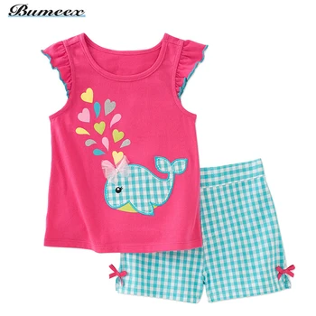 Bumeex/Летни дрехи за малките момичета, памучен тениска и къси панталони, комплект дрехи, модни скъпа летни дрехи за момичета, детски дрехи