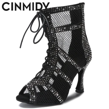 CINMIDY/ Танцови обувки, Обувки за балните танци, Обувки за Танго на един стълб, Обувки за Латино Танци, Дамски Отворени Мрежести Обувки на Висок Ток 7,5 см
