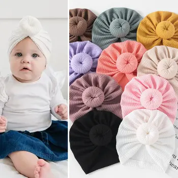 Crochet шапки за малки момичета, шапка с лък, превръзка за глава, тюрбан за новородено, аксесоари за главата, зимна шапка, топли шапки за майки и бебета