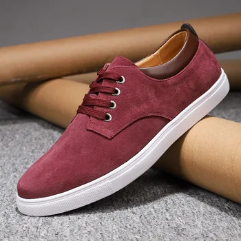 Demisezonnyj Ретро Цвят на Червено вино; Висококачествени мъжки Ежедневни обувки; Удобна Ниска Замшевая обувки На равна подметка; Мъжки Социална обувки; zapatos casuales