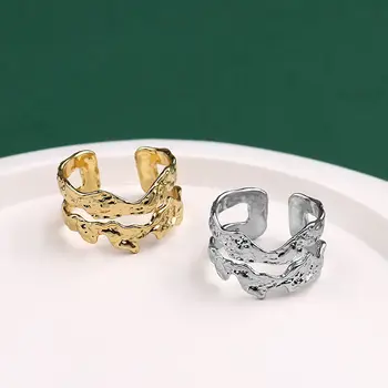 FoYuan Сребърен двухслойное пръстен с неправилна форма с европейската и американската текстура, женски накити с минималистичен темперамент