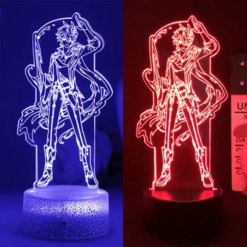 Genshin Impact Night Light Tartaglia за детска спални, аниме, 3D led иллюзионная лампа, нощни декор, рожден Ден, детски подарък