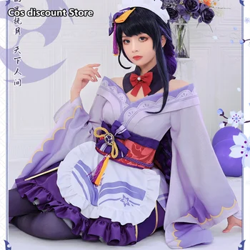Genshin Impact Raiden Shogun Cosplay костюм на камериерка за Хелоуин, парти, дрехи за ролеви игри, Размери S-XL, Новост