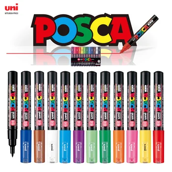 Japan Uni Posca Paint чувствах върха писалка, PC-1M PC-3M PC-5M PC-8K 17K, 7/8/12/15/21/24/28/29 Набор от Цветове За Colorization Рекламни Химикалки