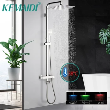 KEMAIDI Led термостатичен душ кабина, комплект за баня, висококачествени смесители за душ, Термостат кран, клапан за вана, смесител за душ