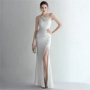 LAMYA Елегантна бяла вечерна рокля Русалка на едно рамо, по-големи Размери, дамски официални рокли без ръкави, вечерна Макси рокля за бала