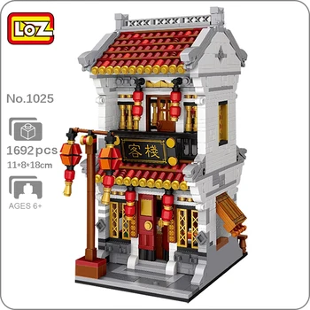 LOZ 1025 Град на Древната Архитектура чайнатаун, Хотел, Хотел Къща на Улица DIY Кухненски Блокове, Тухли Строителна Играчка за Деца, Подарък без кутия