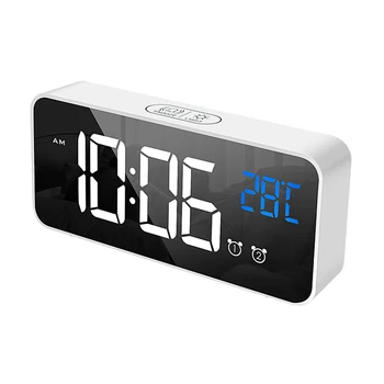 Led цифров часовник с аларма за спални, електронни часовници с термометър, 2, аларма, функция за повторение, 4 нива на яркост, отразени часовници