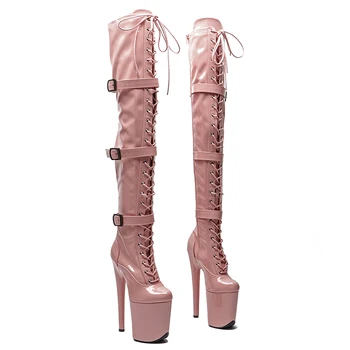 Leecabe 20 см/8 инча, женски нови еротични обувки за стриптийз на екстремно висок ток за частни танци на платформата с катарамата на колана си, ботуши до бедрото, 5B