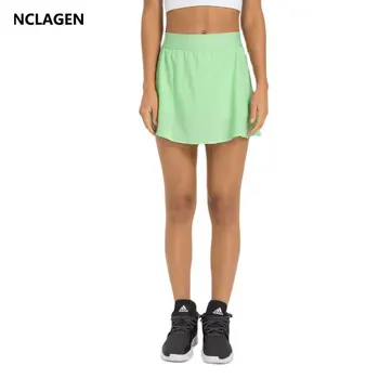 NCLAGEN Фалшива спортна пола от две части с джоб за бягане във фитнеса, женски тенис-шорти за фитнес, бързо съхнещи ластични панталони за йога