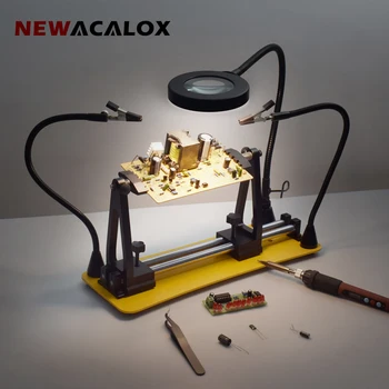 NEWACALOX Ръка за Помощ при Запояване Регулируема Печатна Платка Fixture3X Заваръчен Лупа USB LED Лампа За Ремонт на Осветителни Инструменти