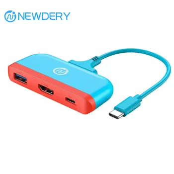 NEWDERY Switch TV Dock-докинг станция за Nintendo Switch Портативна док-станция, съвместима с USB C до 4k, HDMI, USB 3.0 хъб за Macbook Pro