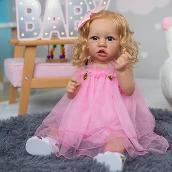 NPK 55 см реалистична силиконова кукла saskia reborn популярната кукла за новородено, с дълга коса, са подбрани художествена кукла