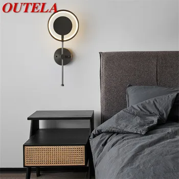 OUTELA Модерен Месинг, с монтиран на стената лампа LED 3 Цвята Ретро творчески черно нощни светлини за домашен интериор спални хол