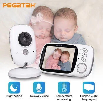 PEGATAH 3.2-инчов бебефони и радионяни Безжична Bluetooth 2-Лентов аудио разговор Нощно виждане гледане на деца Мониторинг на температурата гледане на деца