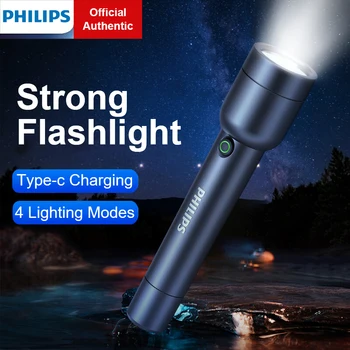 Philips SFL1236 Преносими led фенерче с USB зареждане, мощна акумулаторна лампа с батерия 18650 за самозащита в къмпинг