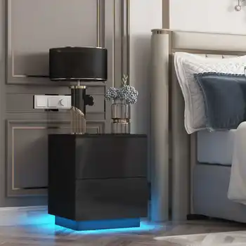 RGB LED Чай маса на Холни маси с 2 чекмеджета Мебели за хола Модерно Нощно шкафче метален шкаф шкаф Органайзер за съхранение