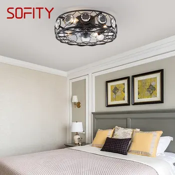 SOFITY Индустриален led подвесное покритие от черен метал с дистанционно управление, ретро тавана вентилатор, лампа за дома, спални, лофта