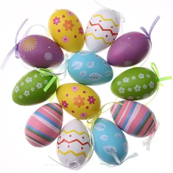 STOBOK 12 бр. Пластмасови Великденски яйца, висящи украшения на дървото, великденски декорации, окачени великденски яйца, украса за вътрешна и външна употреба