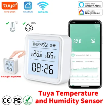 Sasha WIFI Сензор за температура и влажност на въздуха Влагомер за помещения Термометър детектор Smart Life дистанционно управление, Поддръжка Алекса Google Home