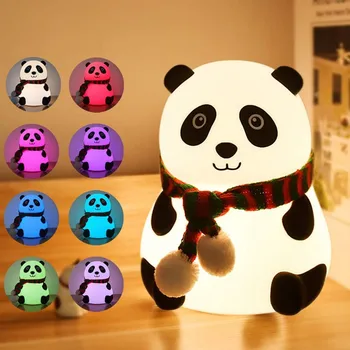 USB Акумулаторна 7-Цветен Замяна Панда лека нощ Управление на Крана Детска Лампа Мек Силикон За Деца Нощно Шкафче за Спалня деца