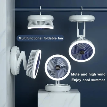 USB зареждане, сгъваем настолен вентилатор, монтиране на окачен тавана вентилатор с led подсветка, 4 Скорости, регулируема за домашно вентилатора-охладител на въздуха