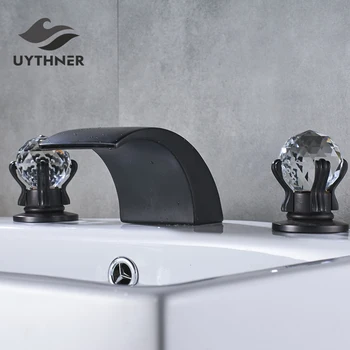 Uythner Нов стил, черен/Бронз, настъргани с масло, върху бортике, с кристали, двоен кръст дръжка, три дупки, смесител за топла и студена вода