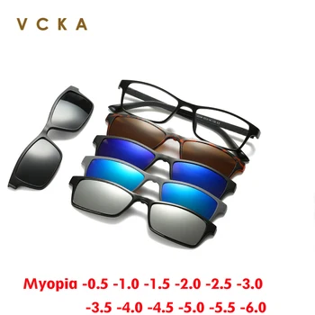 VCKA Малки Квадратни Слънчеви Очила за Късогледство С Магнитни Скоби За Мъже И Жени, Поляризирани Очила 6 В 1, Изработени по Индивидуална Рецепта за Очила за Шофиране -0,5 ~ -6,0