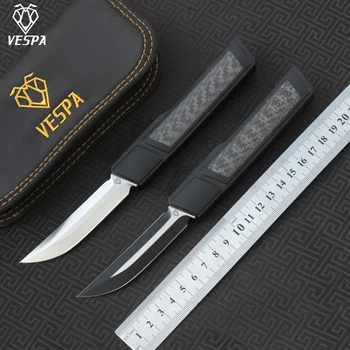 VESPA Ripper Двойно сгъваем нож с острие M390, сатен/черна дръжка, 7075 Алуминий + CF, туристически ножове за оцеляване, EDC инструменти