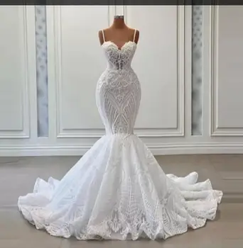 Verngo Луксозни Сватбени рокли на Русалка с завързана модел на спагети презрамки, зашеметяващи сватбени рокли Vestido de noiva по поръчка