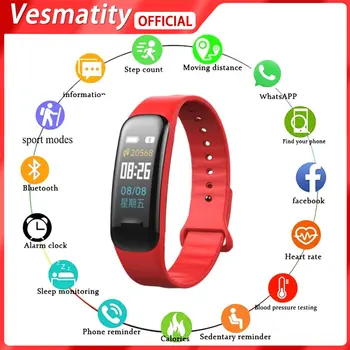 Vesmatity C1plus Цветен Екран на смарт гривна Водоустойчив Bluetooth-часовник с Крачкомер сърдечната Честота Кръвно налягане спортни смарт часовници