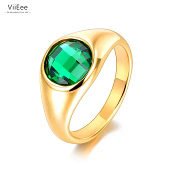 ViiEee Изискан Пръстен от неръждаема Стомана, зелен и бял кубическим цирконием, позлатени Кристални пръстени за Младоженци за Жени VR22020