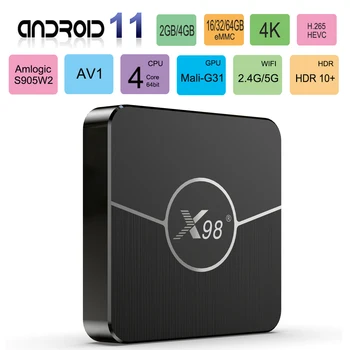 X98plus Android 11 Smart TV Box Android TV BOX 2 GB/4 GB RAM памет 16 GB/32 GB/64 GB ROM Amlogic S905W2 Четириядрен 4K 2,4 GB/5 GB Wifi 100 М